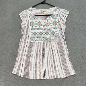 Savanna Jane Top Womens Small Embroidered Ruffle Sleeve Boho Floral Boho‎